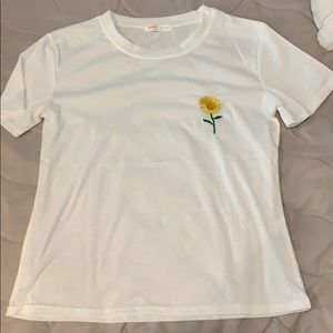 basic white tee with sunflower embroidery